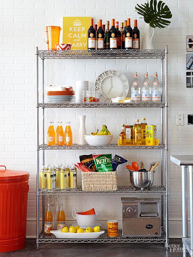 This stainless rack from Bhg.com  is styled with livelier happy colors.  