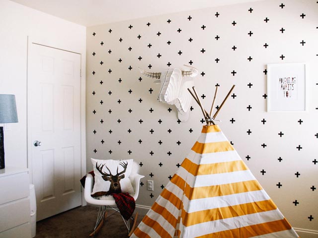 Washi tape on a bare wall for a nice Scandinavian accent from HGTV.com